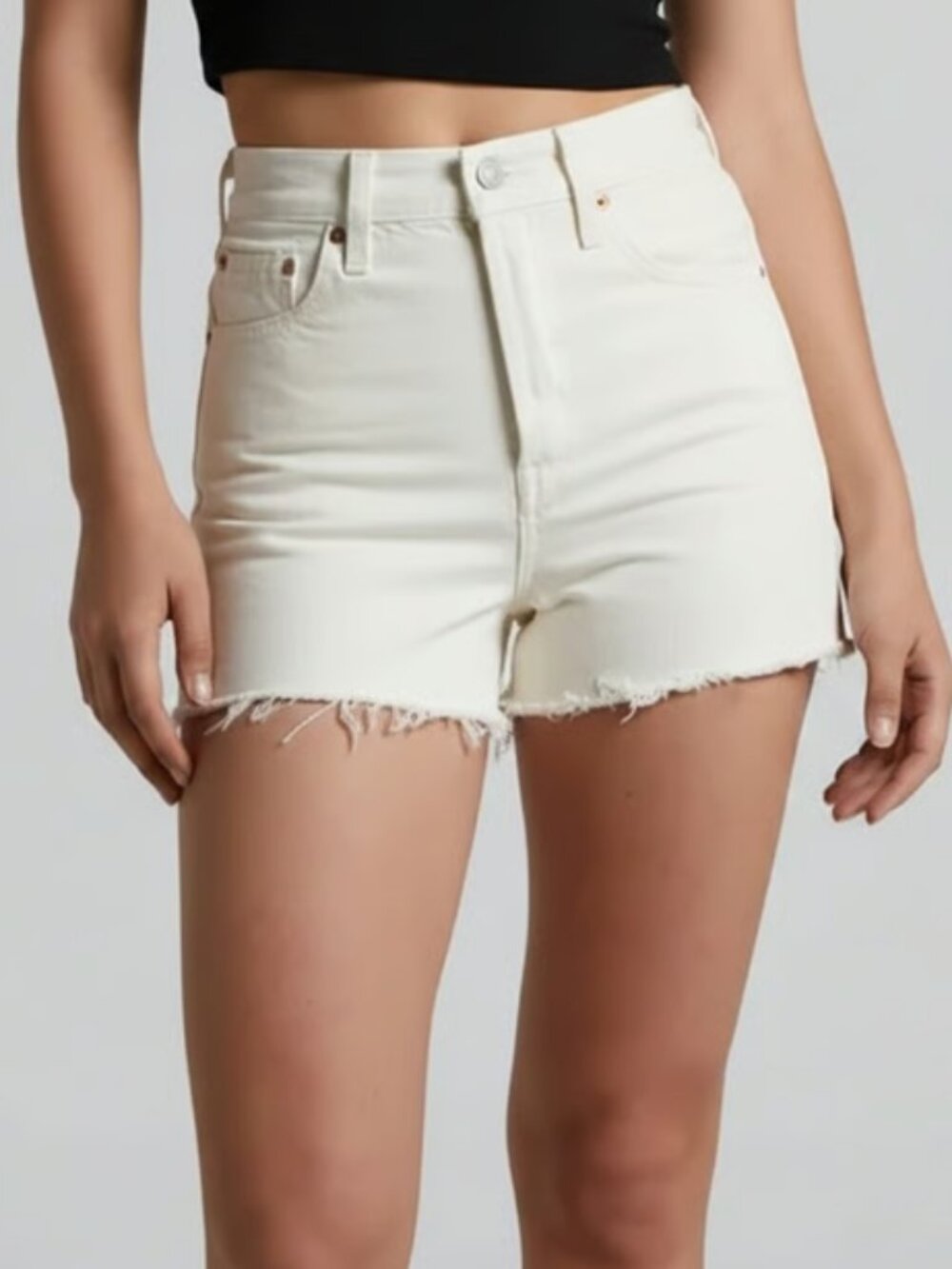 Levi's Premium Ribcage White Denim High Rise Shorts Distressed Size 25